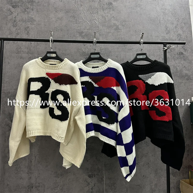 

RAF SIMONS RS Sweater Men Women 1:1 High Quality Round Neck Bat Shirt Sleeve Knit Sweatshirts Pullover