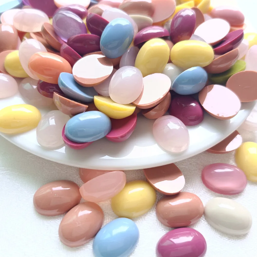 50 pieces 13x18mm Mix Colors Solid color Oval Resin Beads Flat back beads for jewelry making Beads for needlework Cameo beads