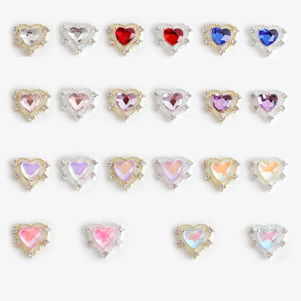 

20Pcs 3D Alloy Heart Nail Art Charms Makaro Gold Silver Shiny Diamond Love Nail Rhinestones Kawaii Nail Accessorie For Salon