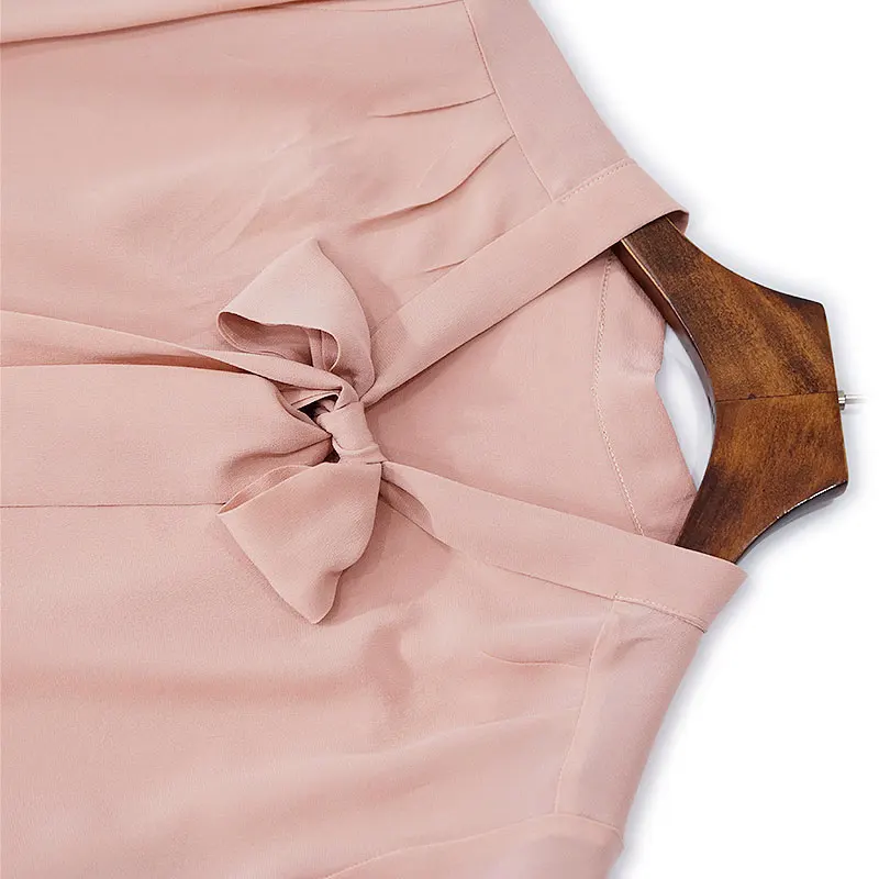 Женская шелковая рубашка с длинным рукавом и бантом на ленте