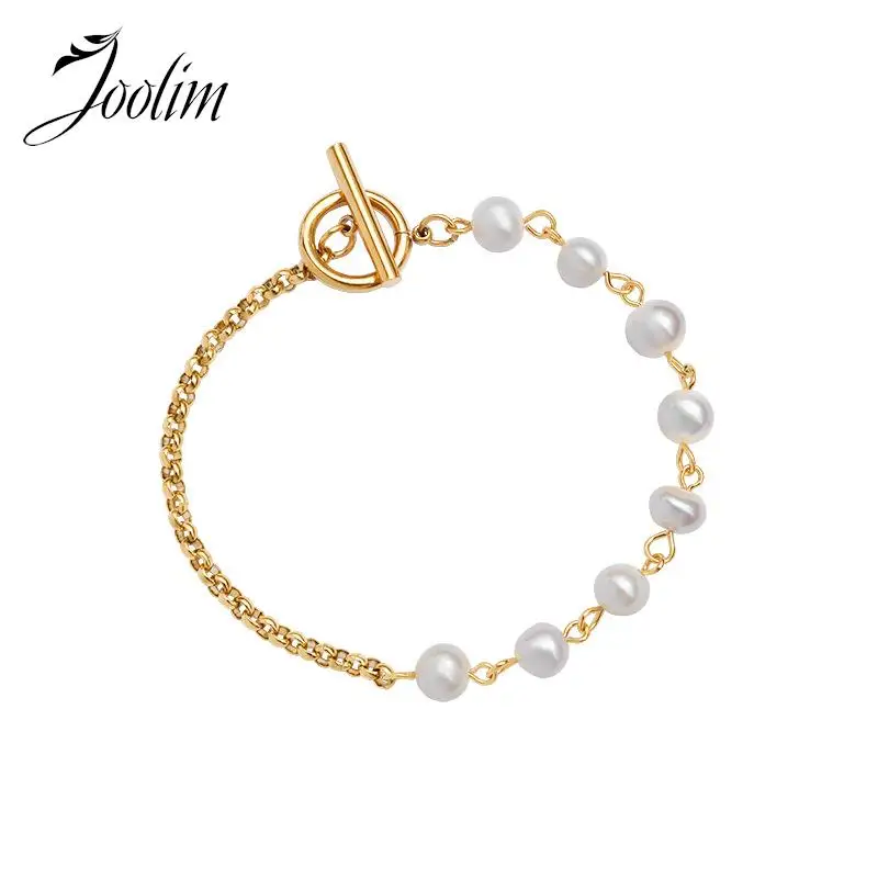 

Joolim Jewelry Wholesale PVD Tarnish Free Dainty Fashion Freshwater Pearl Chain Toggle Stainless Steel Necklace for Women