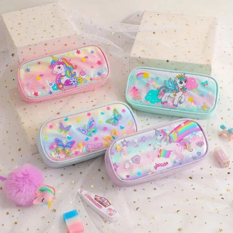 Kawaii мультфильм единорог пенал детская Радужная бабочка коробка для хранения