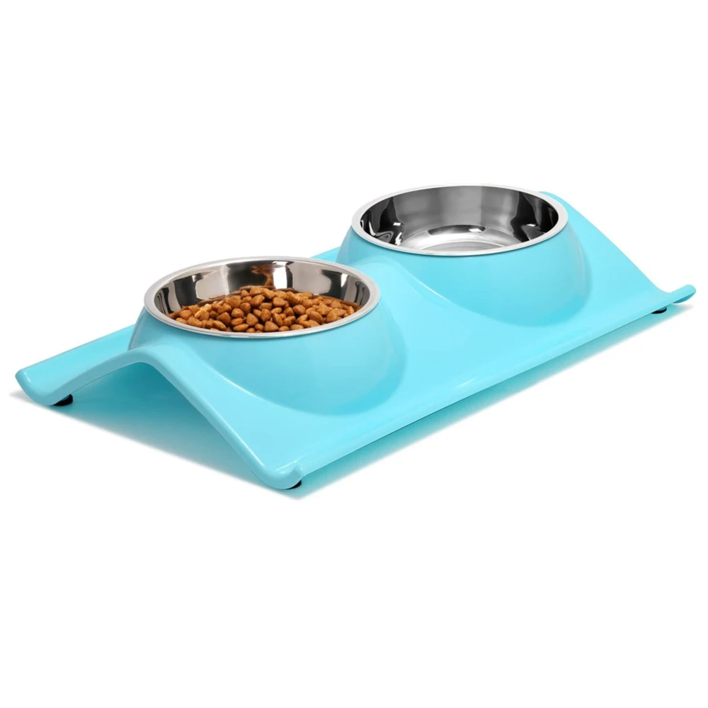 

PETruler Double Dog Cat Bowls Premium Stainless Steel Pet Bowls No-Spill Resin Station, Food Water Feeder Cats Small Dogs