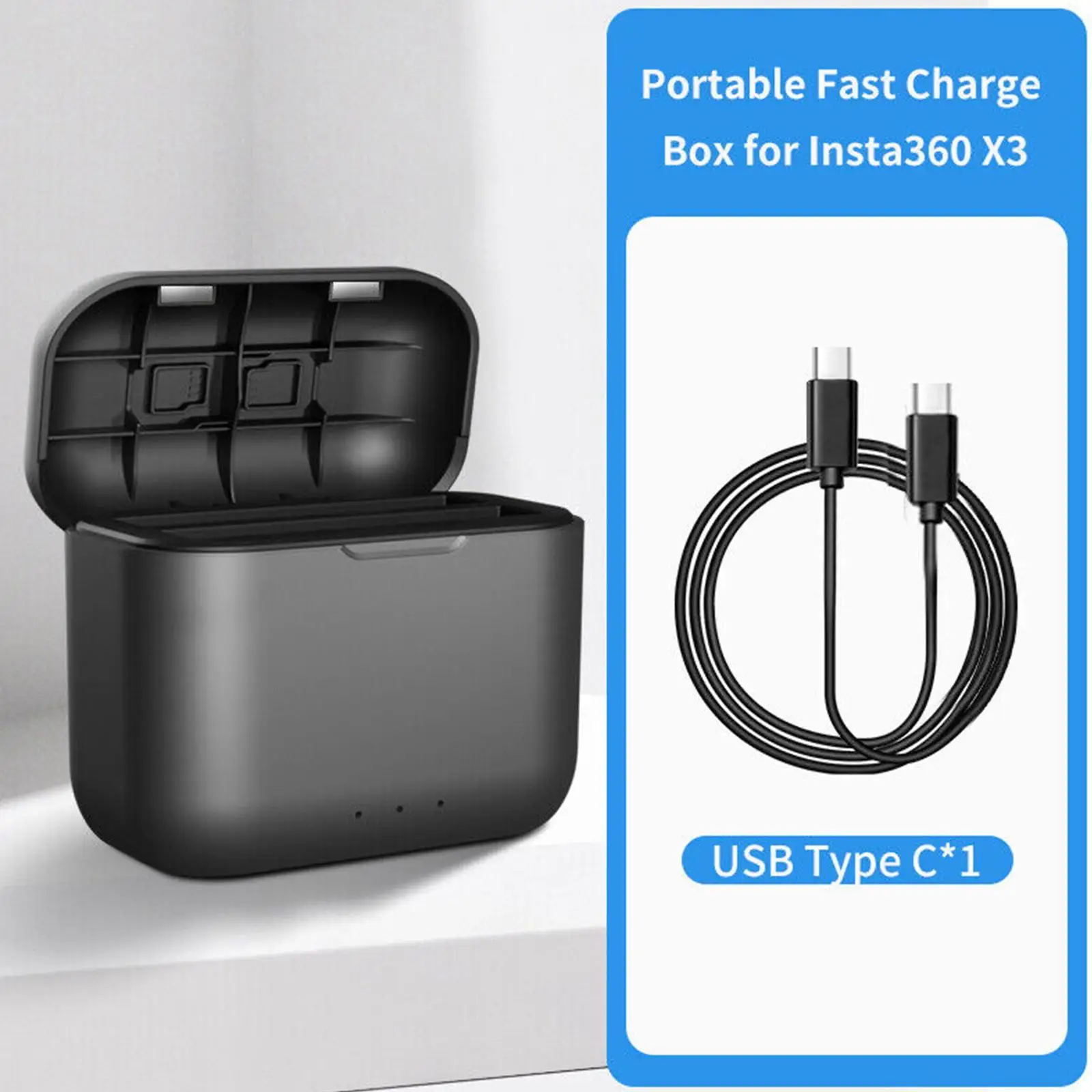 

USB Type-C Battery Fast Charging Box For Insta360 X3/X2 Portable Fast Charge Accessories For Insta 360 X3 Output 4.35V/2.5A