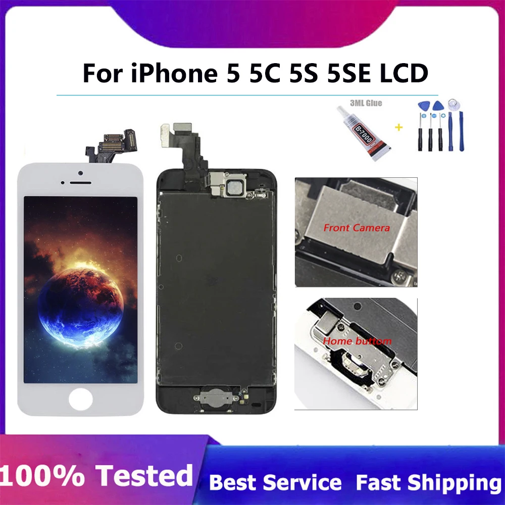 Новый дисплей для iPhone 5 5C 5S 5SE, ЖК-дисплей в сборе, ЖК-сенсорный экран, дигитайзер, полная замена экрана Pantalla + кнопка + камера