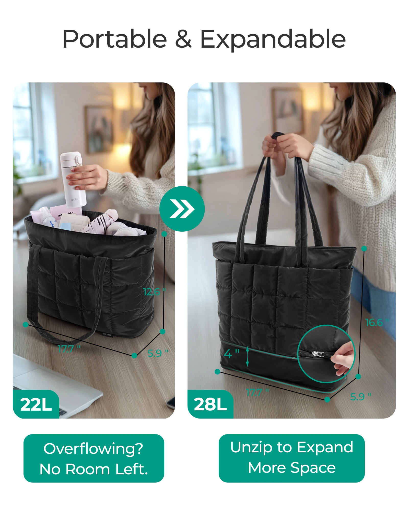 Фото BAGSMART дорожная большая сумка женская расширяемая сумка для ручной клади на молнии водостойкая стеганая сумка для выходных для работы медсестры №2