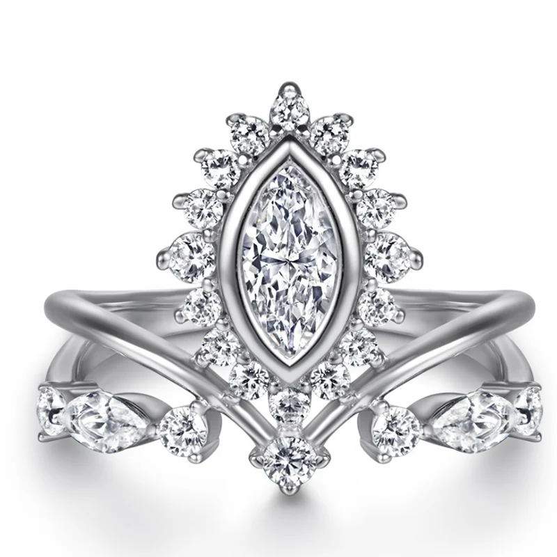 

Trendy Novel Women Rings Sterling 925 Sliver Pear Cut Rings