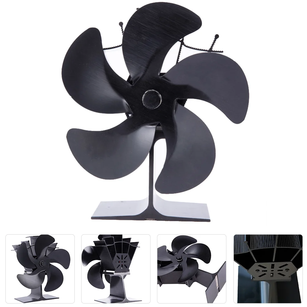 

Fireplace Fan Stove Mute Household Heat Powered Practical Aluminum Alloy Silent 5 Blades