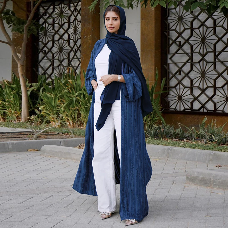 Woman Stripe Abaya 2022 Solid Moroccan Caftan For Occasions Femme Long Musulman De Mode Ramadan Cardigan Kaftan Arabic Dresses