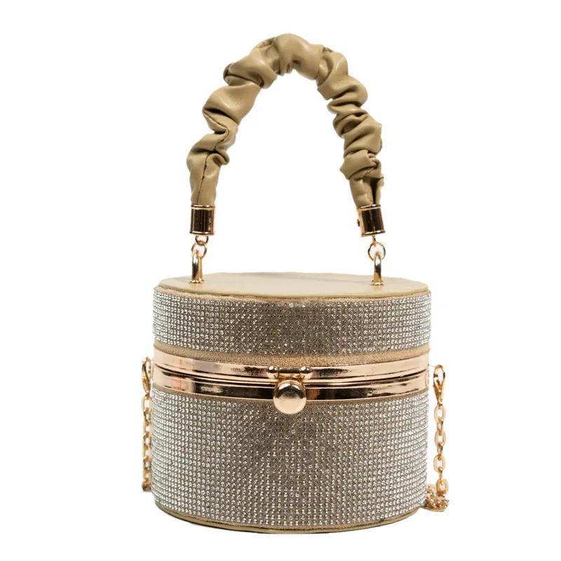 

Handbag Mini Flash Diamond Fashion Bucket Bag New Versatile Pleated Chain Bag One Shoulder Crossbody Women's Bag Birthday Gift