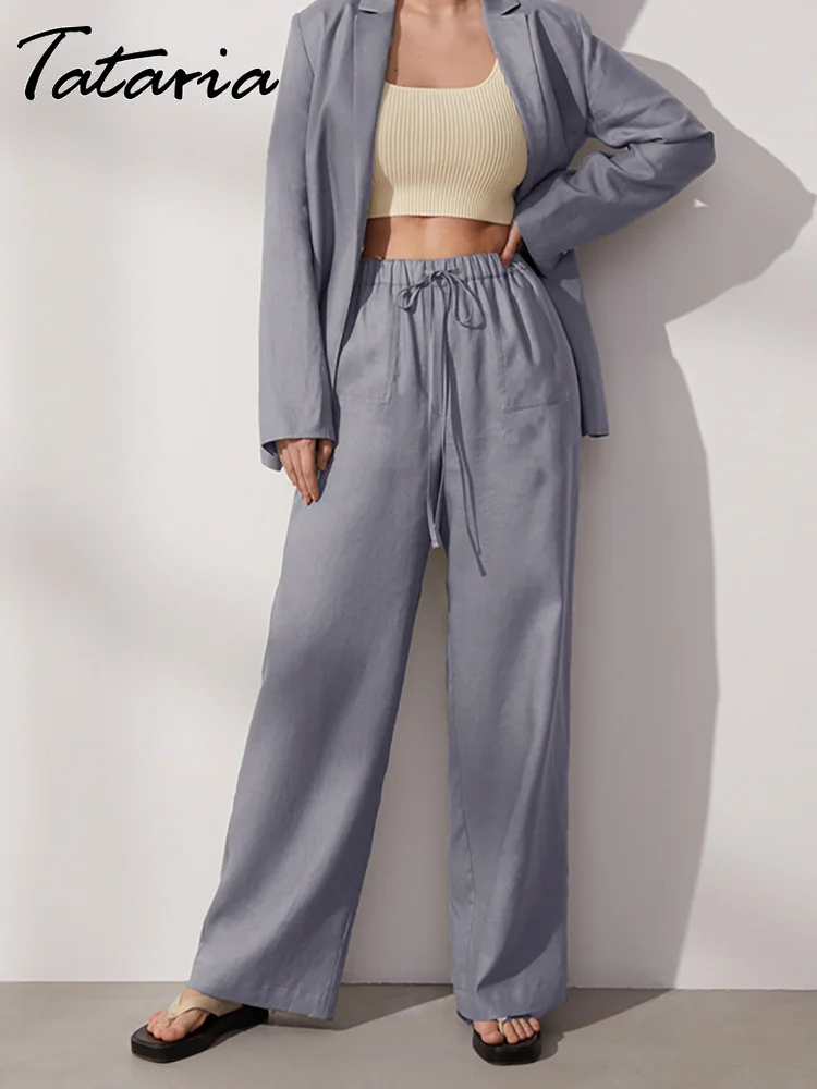 Женские хлопковые брюки серые шаровары с высокой талией свободные мягкие