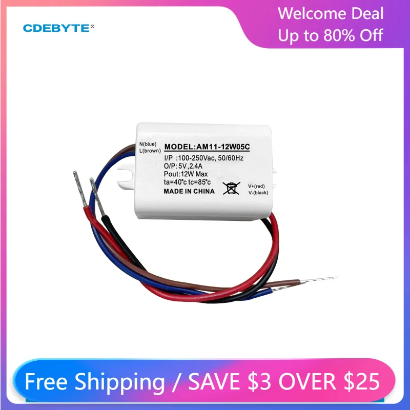 

5PCS CDEBYTE AM11-12W05C Mini AC-DC Step-Down Power Supply 12W DIY Module Adjustable Converter 80-250V to 5V Low Power