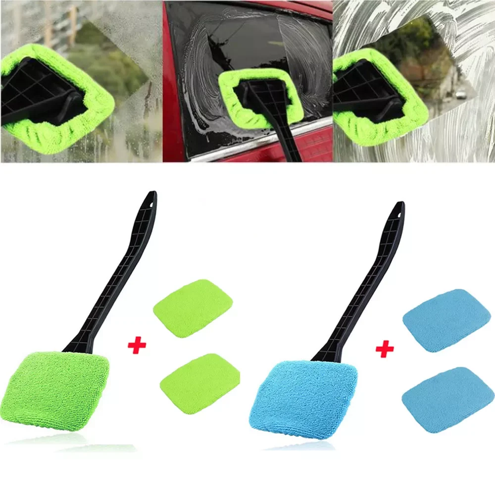 

Window Windshield Brush Microfiber Cloth Auto Window Cleaner Long Handle Car Washable Brush Clean Tool with 2pcs Cloth