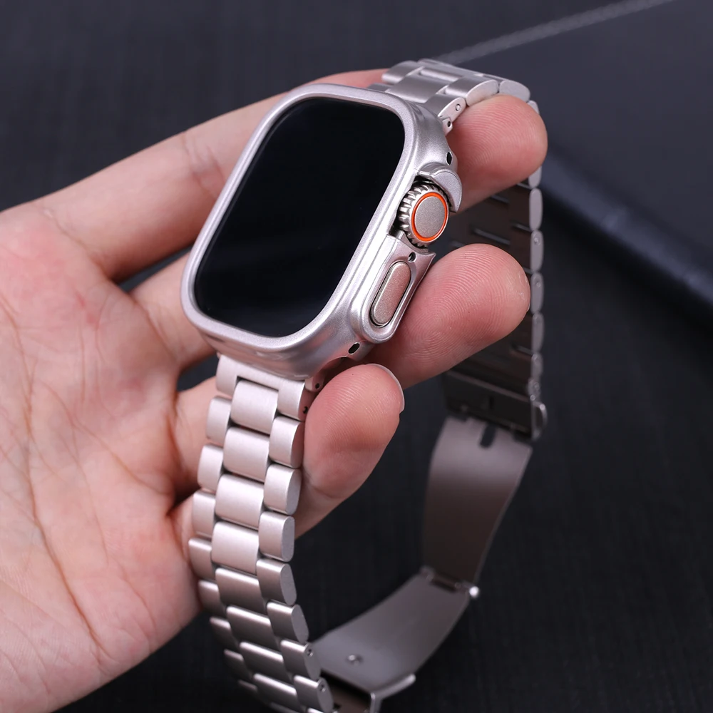 Strap+Case For Apple Watch Band Ultra 49mm Stainless Steel Metal Wristband Cover Band iWatch Series Link Metal Bracelet enlarge