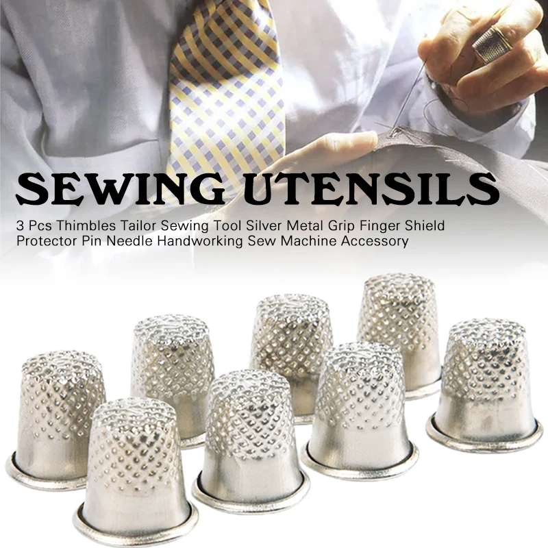 

3 Pcs Thimbles Tailor Sewing Tool Silver Metal Grip Finger Shield Protector Pin Needle Handworking Sew Machine Accessory AA