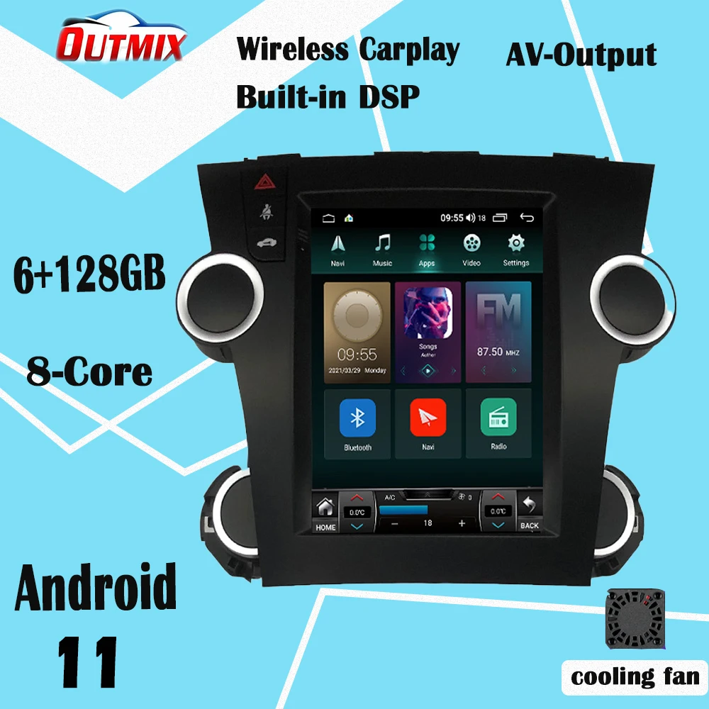 

128 Tesla экран Carplay для Toyota Highlander 2007-2013 Android 11 плеер GPS блок Авто аудио стерео радио приемник