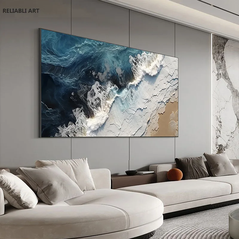 Абстрактная картина морской пейзаж на холсте плакат с голубыми и белыми морскими