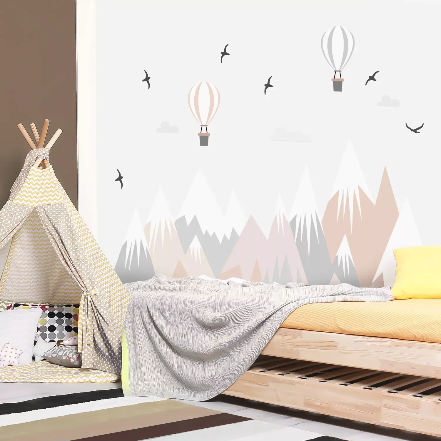 

Скандинавский домашний декор, теплый воздушный шар, птицы, горы, настенные наклейки для детской комнаты, детская комната, самостоятельная р...