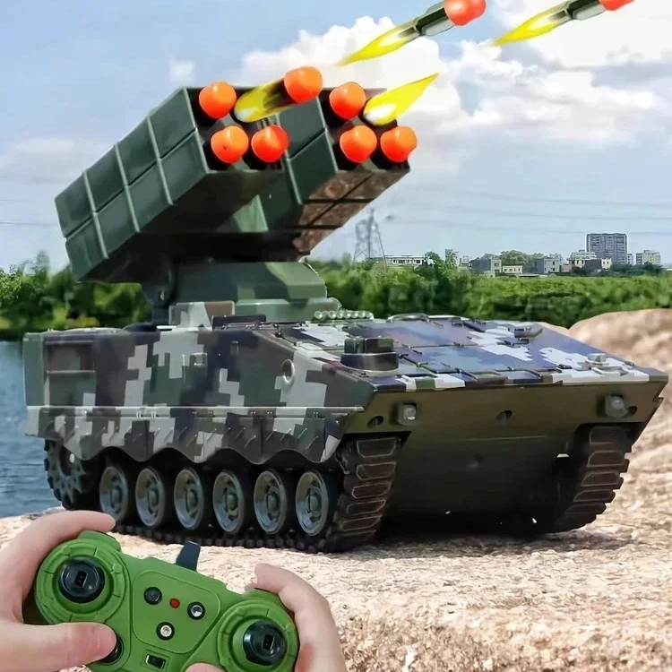 Фото Новая Военная война 2,4g Радиоуправляемый ракетный автомобиль боевой танк с дистанционным управлением автомобиль со стреляющими пулями модель мальчика Радиоуправляемый Танк игрушка подарок №1