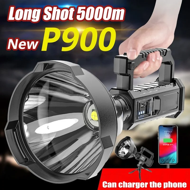 

10000000 Lumens Flashlight Powerful P900 Torch Waterproof Fishing Lantern USB Rechargeable Spotlight Searchlight Power Bank Lamp