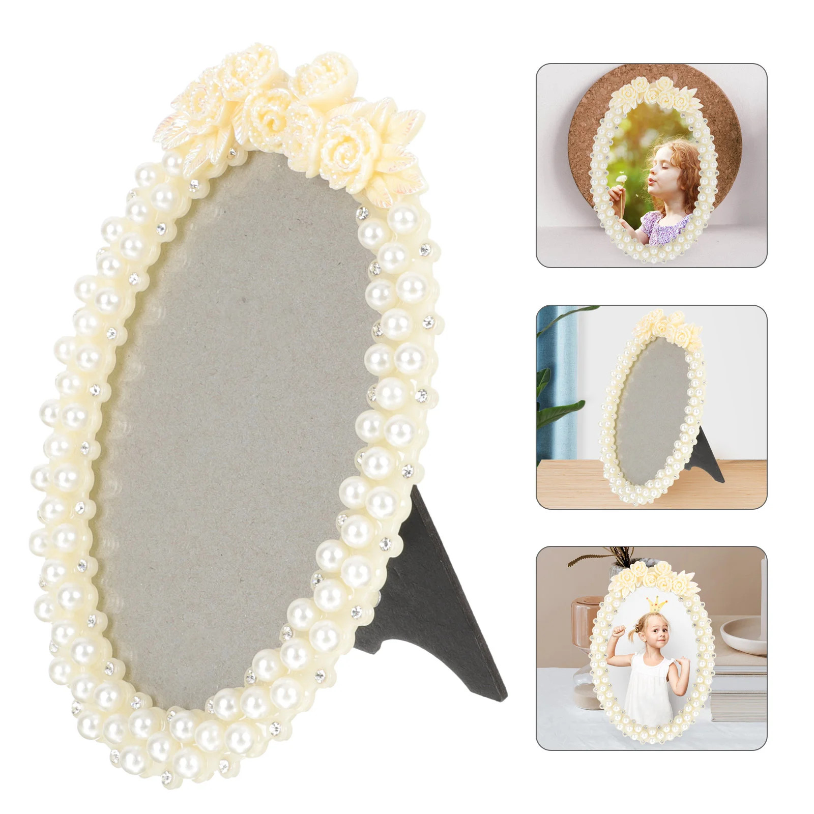 

Frame Picture Photo Oval Holder Postcard Frames Desk Standing Self Diamond Table Display Poster Fancy Family Decorative Pearl