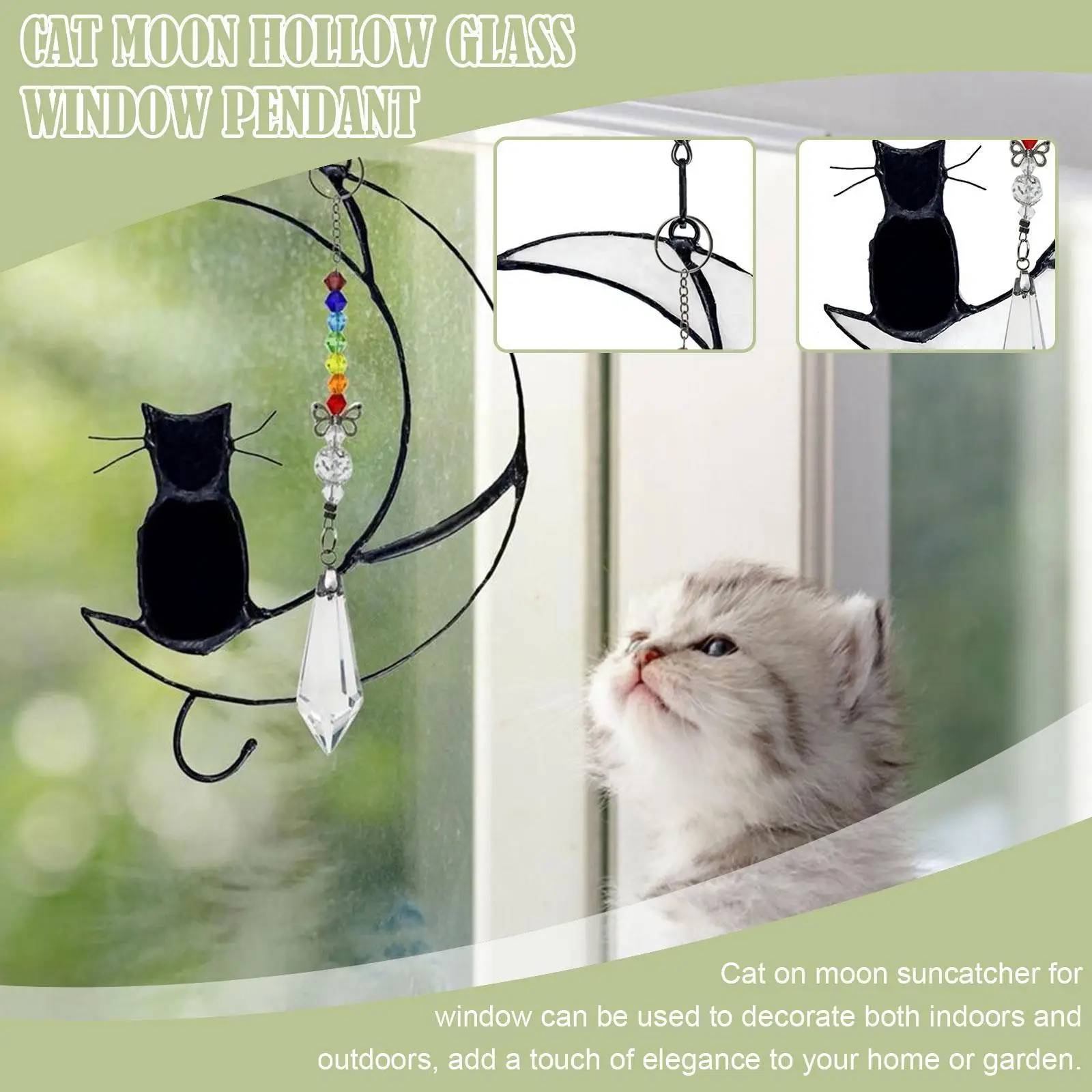 

Stained Glass Window Hanging Ornament Crystal Catcher Wall Pendant Home Window Handmade Black Diy Moon On Decoration Ca F2z6