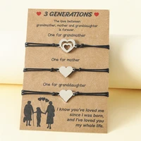 charmsmic 3pcsset 3 generation love heart charm bracelets for mothers day parent child adjustable wax rope hand jewelry 2022