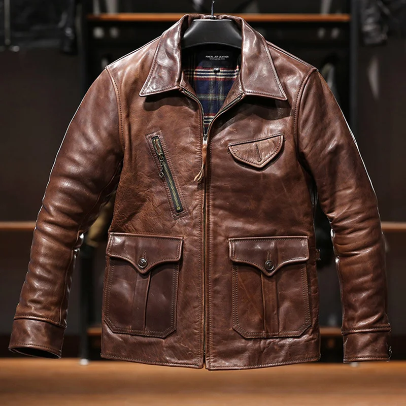 

High Quality Vintage Newsboy Genuine Leather Jacket Locomotive Leisure Horseskin Dermis Men's Jackets