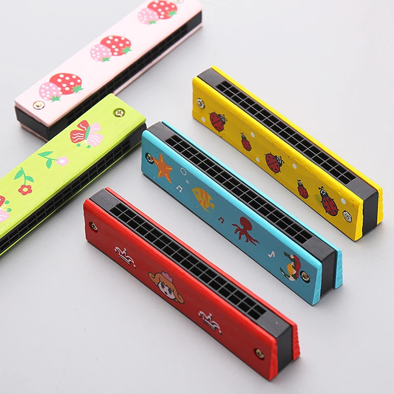 

1 pc 16 Holes Harmonica Musical Instruments Wooden Harmonica Children Toys Double-Row Blow Cartoon Woodwind Mouth Melodica