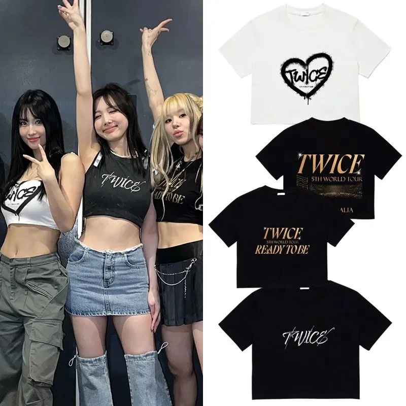 

Kpop TWICE Ready To Be Tour Vocal Concert Same Tshirt O-neck Cotton Long Short T-shirt Y2K 90S Girls Boy Oversize Rop Crop Top