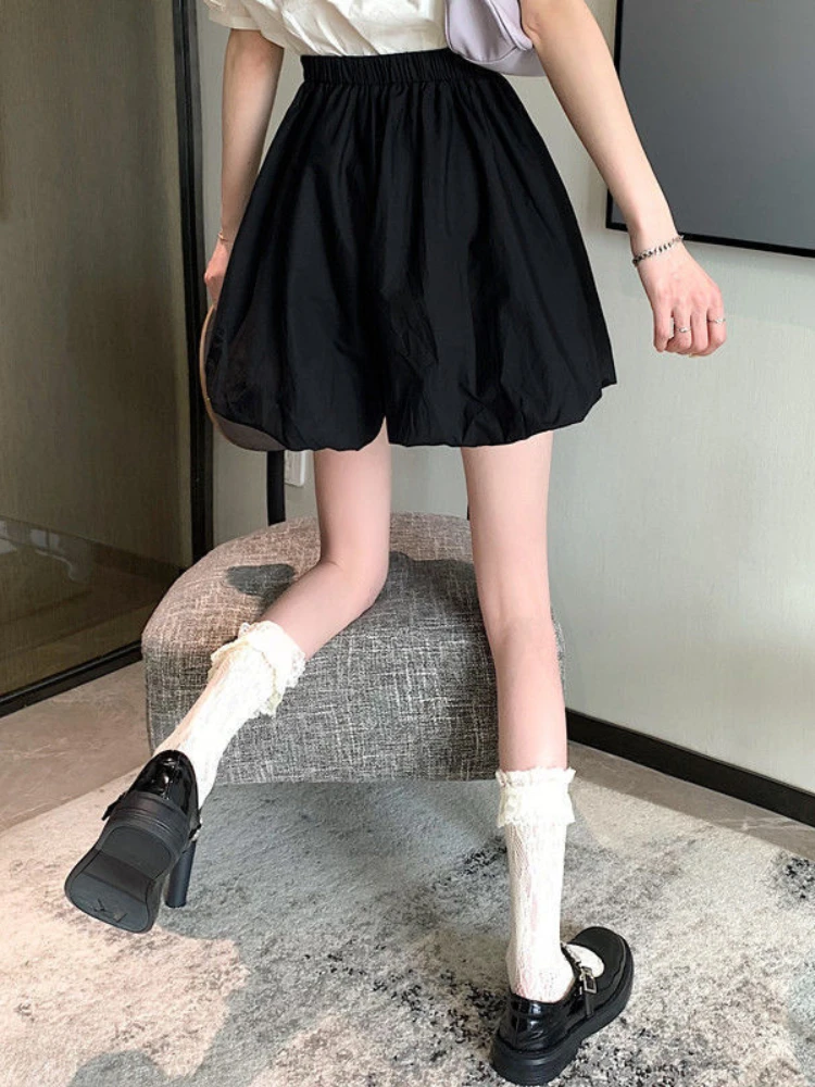 ADAgirl Black Bloomers Elastic Wasit A-line Mini Shorts Skirts Summer Casual Classic Korean Fashion Cute Solid Balletcore Bottom