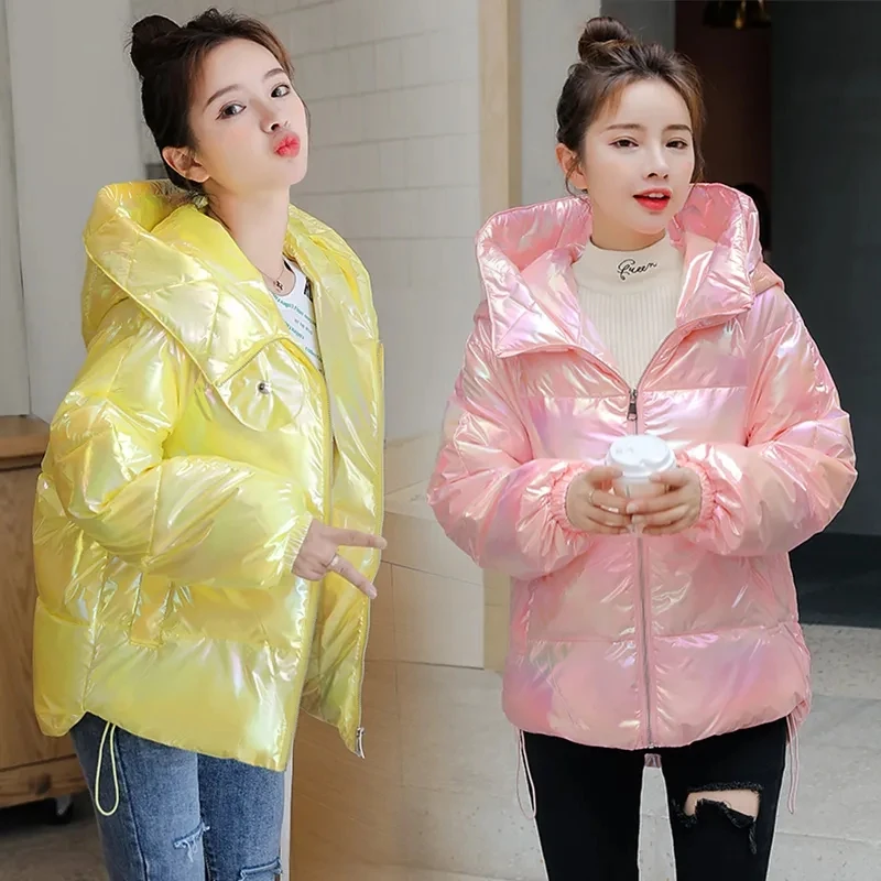 Disposable Shiny Down Cotton Jacket Women 2022 Winter New Korean Loose Casual Padded Coat Female Hooded Large Size Warm Parkas