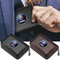 car leather zipper wallet driver license business card organizer pouch for saab 9 3 93 9 5 3 900 9000 95 scania sweden car goods