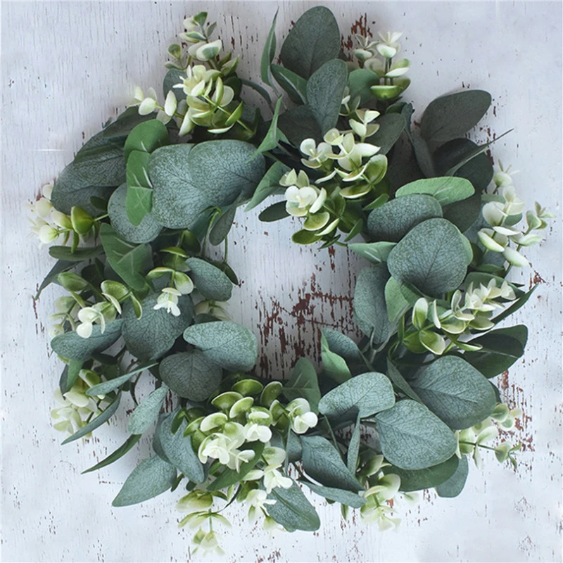 

Christmas Wreath Artificial Green Eucalyptus Leaves Holiday Festival Door Hanging Garland Party Decoration for Door Wall Window