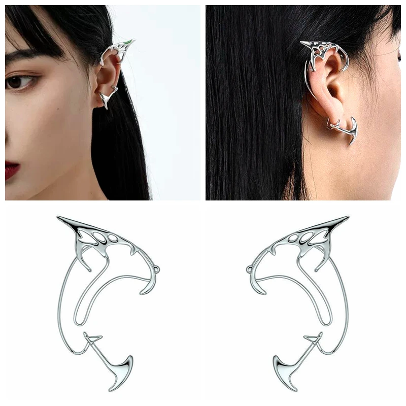 Gothic Vintage Fairy Ear Cuffs Earrings For Women Punk Rock Fake Piercing Silver Color Clip On Earrings Fashion Jewelry Gift