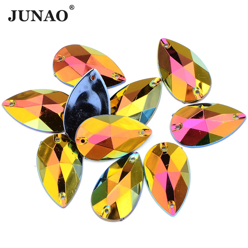 Оптовая продажа 17*28 мм стразы JUNAO для шитья с плоской задней поверхностью