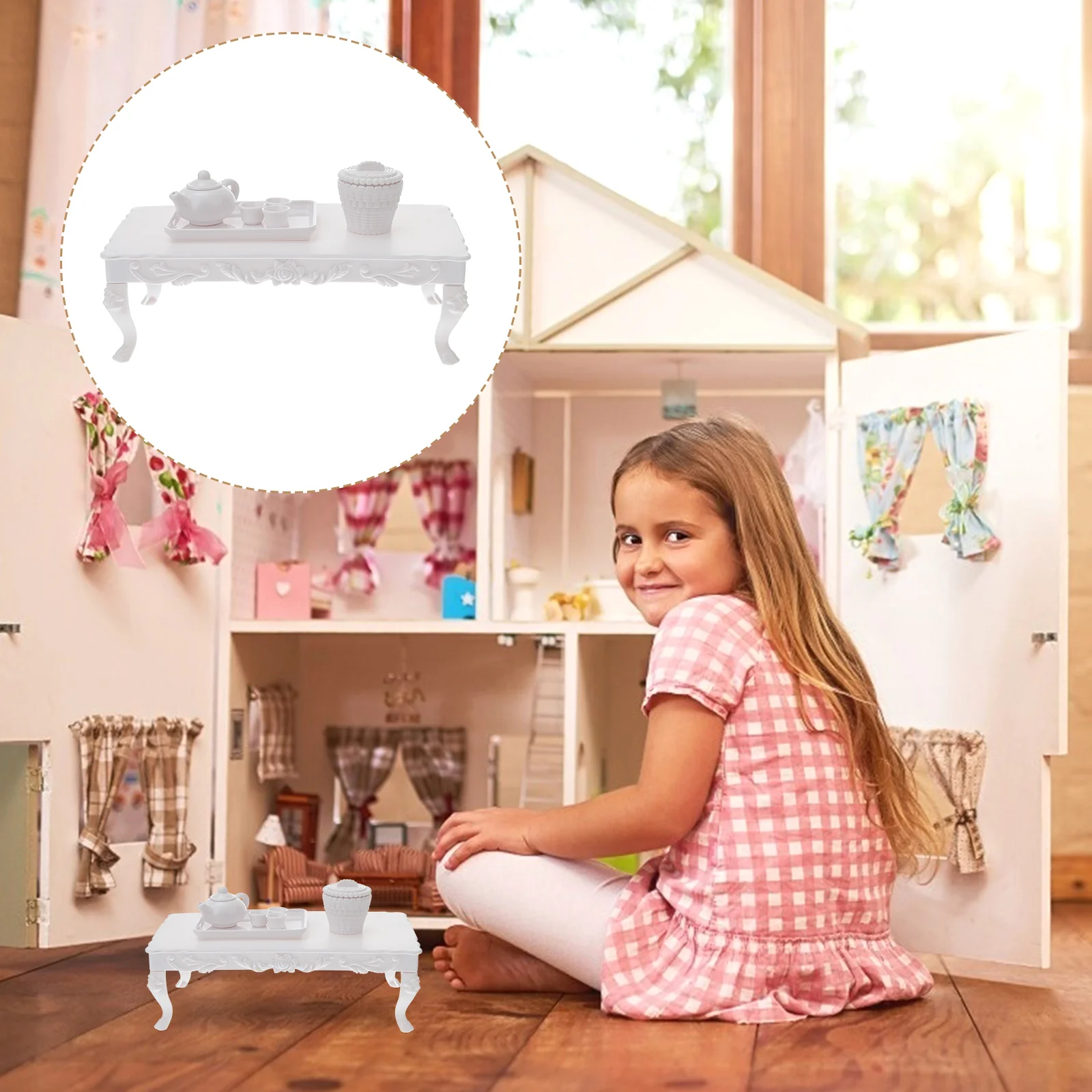 

1 Set Mini Tea Table Model Doll House Teaware Children Doll House Plaything