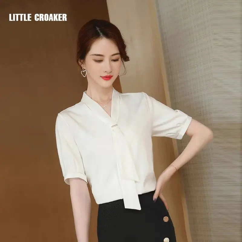 

Блузка женская шифоновая с коротким рукавом, модная рубашка с V-образным вырезом, топ, 2022