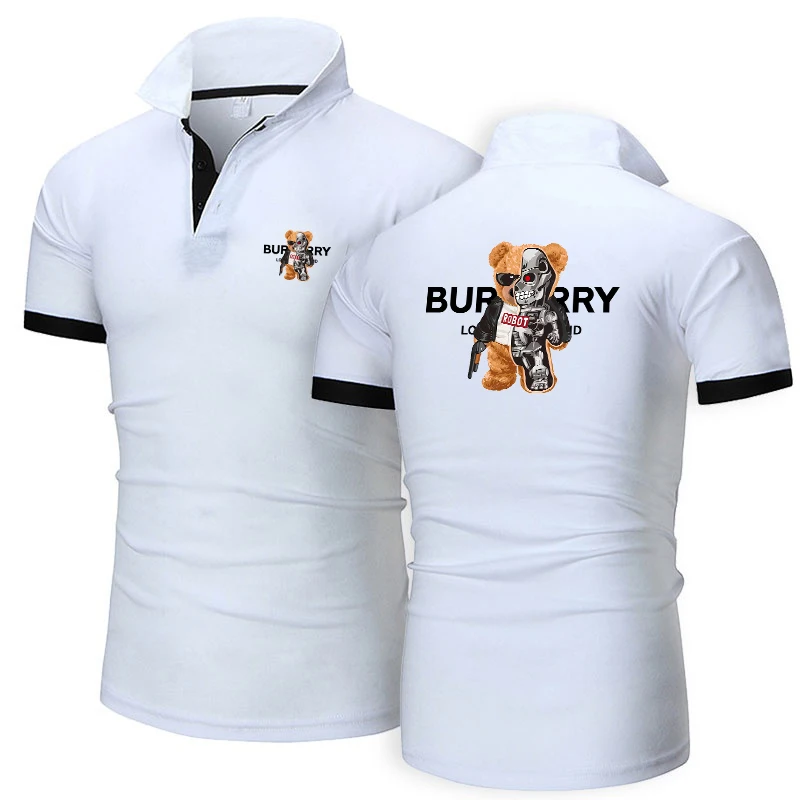 

Men's Polo Shirt Luxury Bear Golf Polos Stand Collar T Shirt Slim Fit Breathable Short Sleeve Tops Business Wear Solid Color