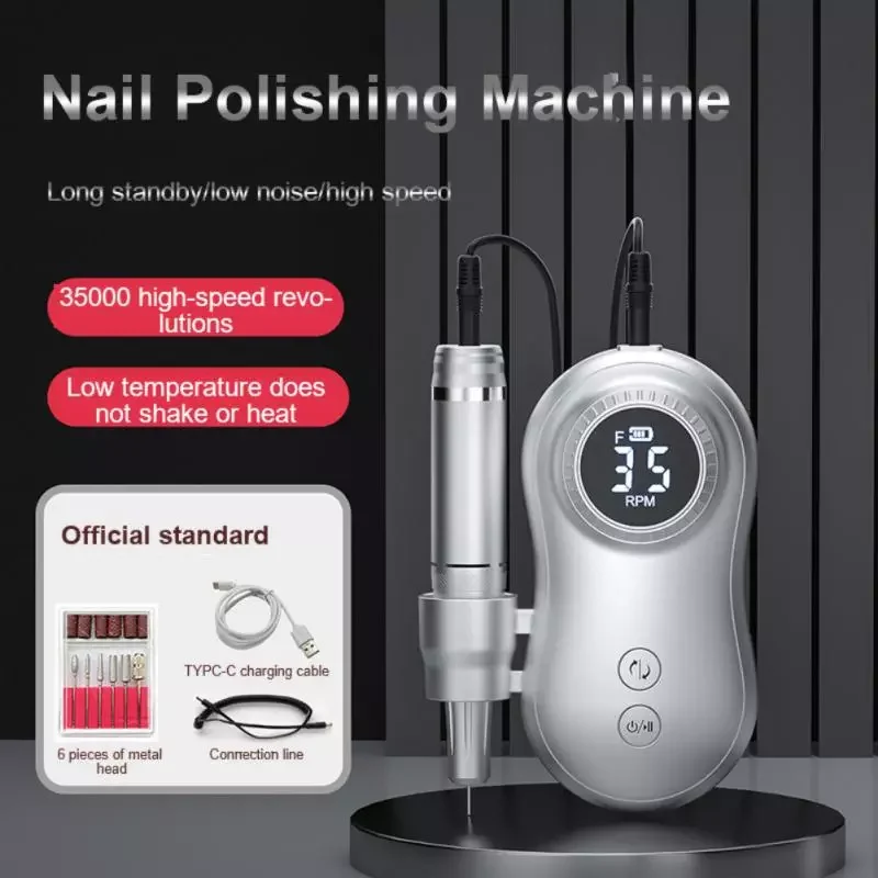 

NEW2023 Nail Drill Machine 35000 RPM Rechargeable Nail Gel Polisher For Manicure Machine Nail Drill With Full LCD Display USB