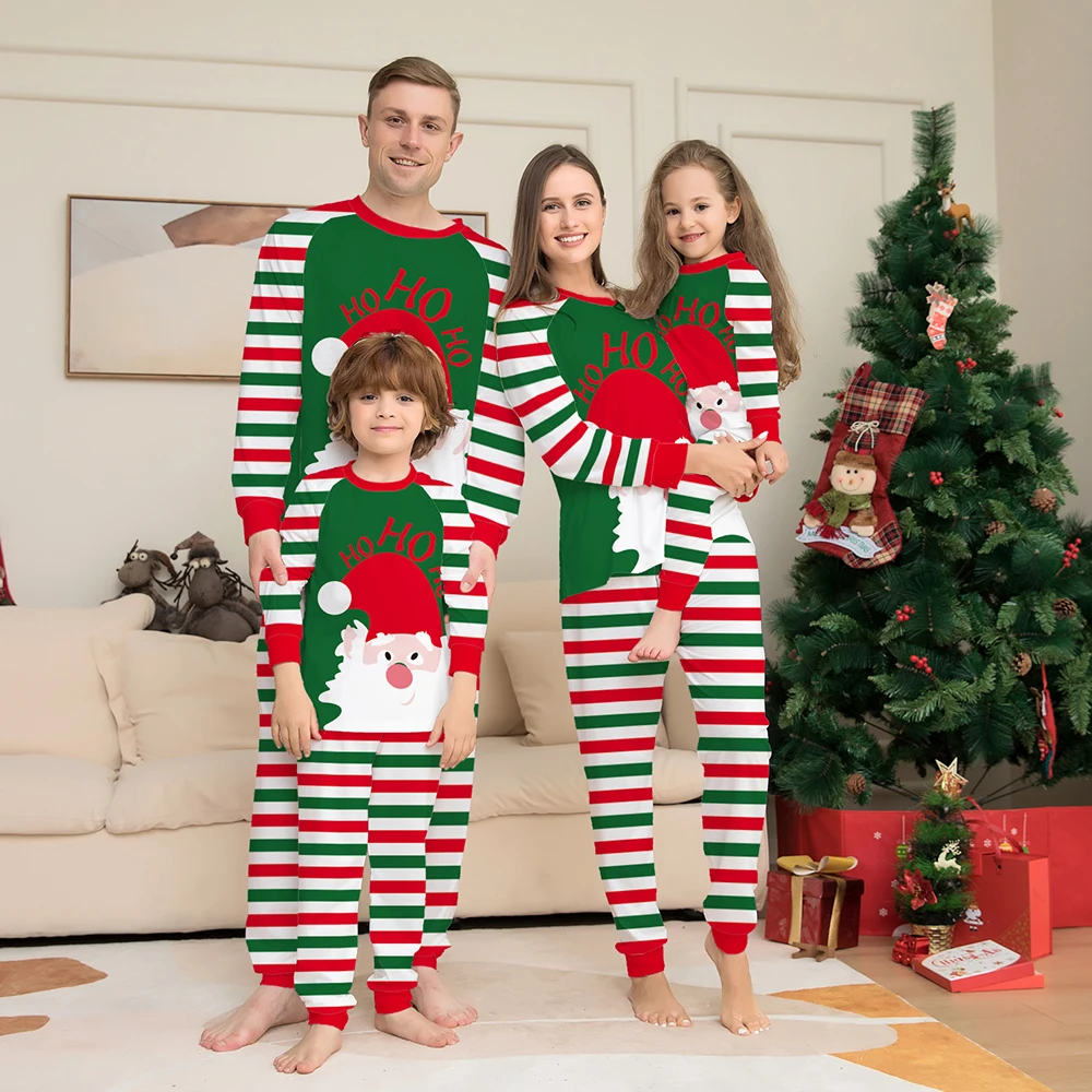 

2022 Christmas Family Matching Pajamas Stripes Xmas Outfit Clothing Set Men Women Couples Pjs Children Kids Long Sleeve Cartoon