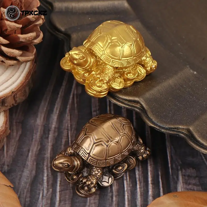 1pc Money Turtle Resin Ornaments Copper Dragon Turtle Ornaments Chinese Small Animals Statue Home Feng Shui Decoration Ornaments