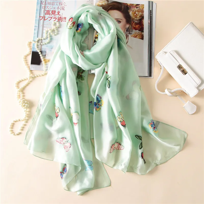 

Classic women silk scarf female scarves ladies beach wrap chiffon shawl Butterfly Printed sunscreen bandanna foulard muffler