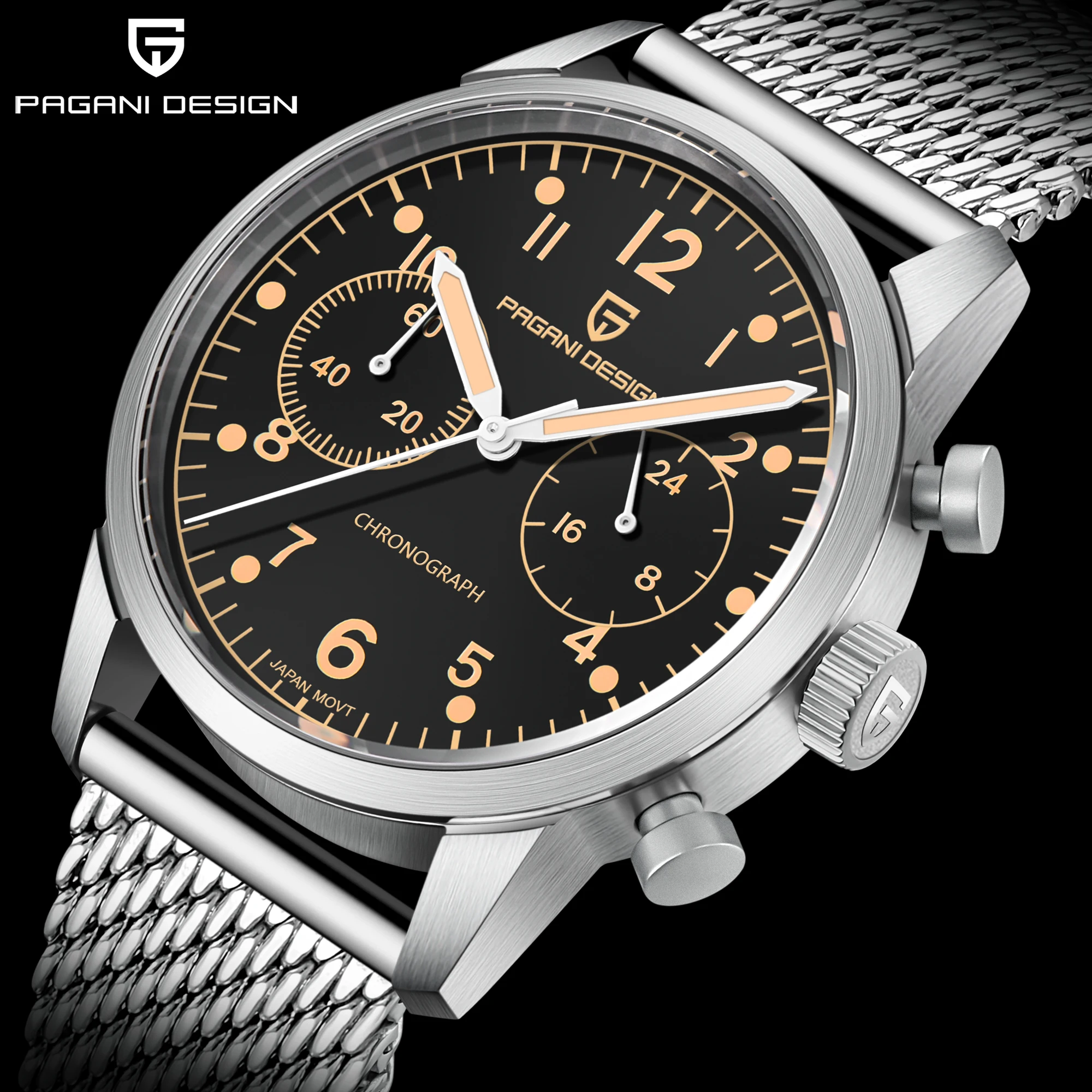 

PAGANI DESIGN PD1708 Men's Quartz Watch VK64 Movement Sapphire Glass 100M Stainless Steel Waterproof Wristwatch часы мужские нар