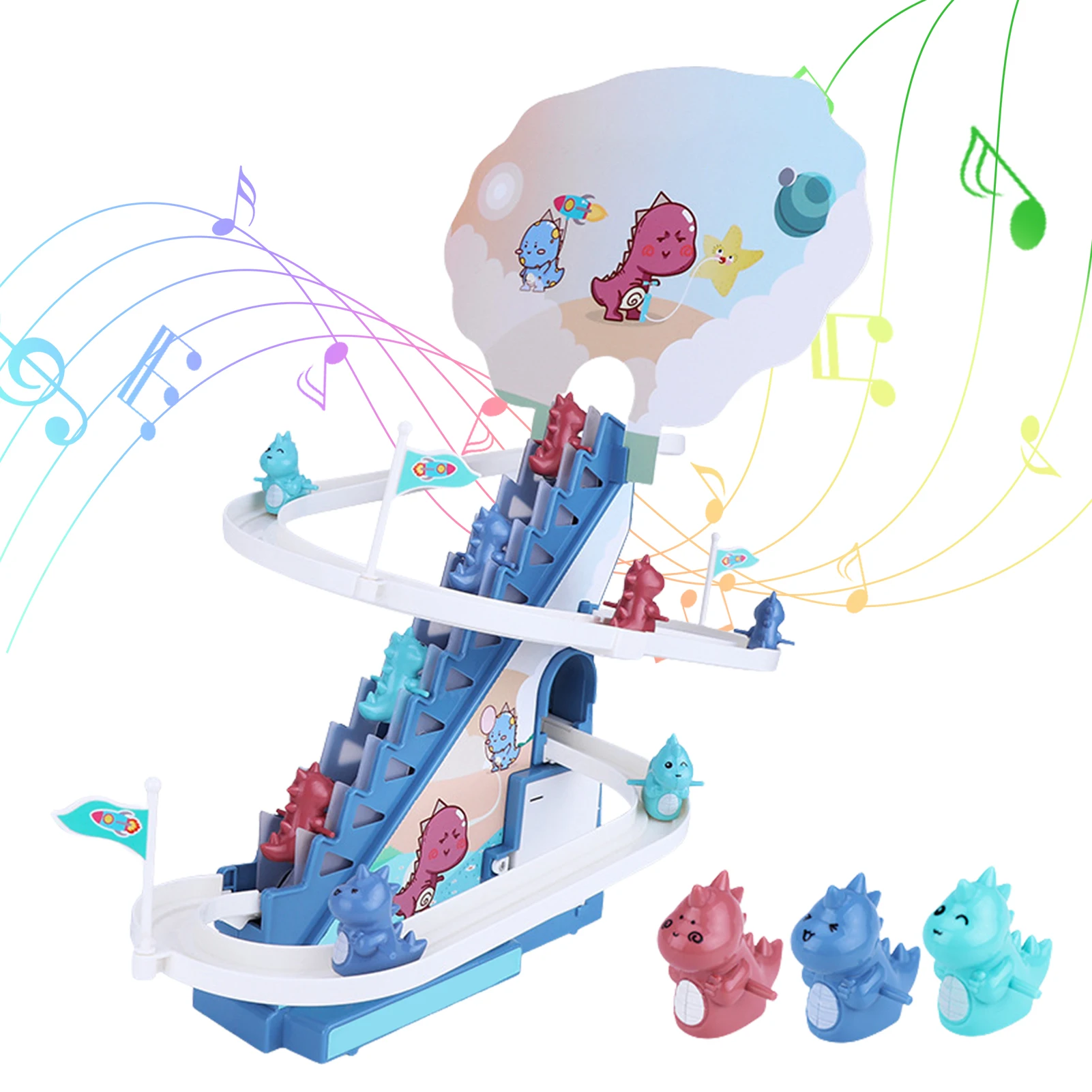 

Pig/Dinosaur Track Slide Toys Electric Climbing Stairs Toy Puzzle Children's Race Stair Climbing Game Birthday Gift for Toddler