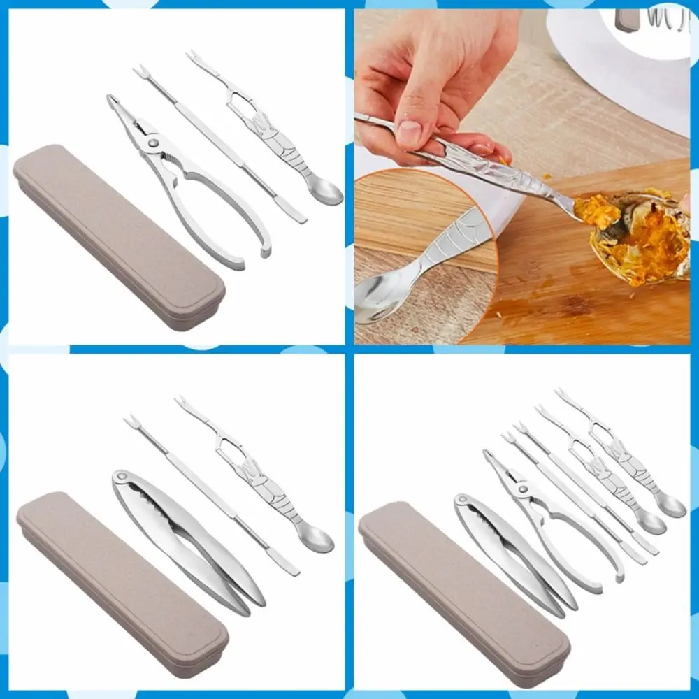 

3/6pcs Stainless Steel Seafood Tool Set Professional with Box Lobster Pliers Printed Nut Pliers Picking Meat