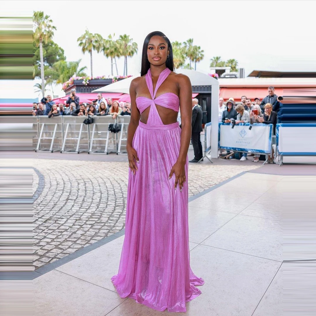 

Shiny Pink Hollow Out Drawstring Dress Women Sleeveless Backless High Split Elegant Ruched Dress Vestidos Summer Party Dresses