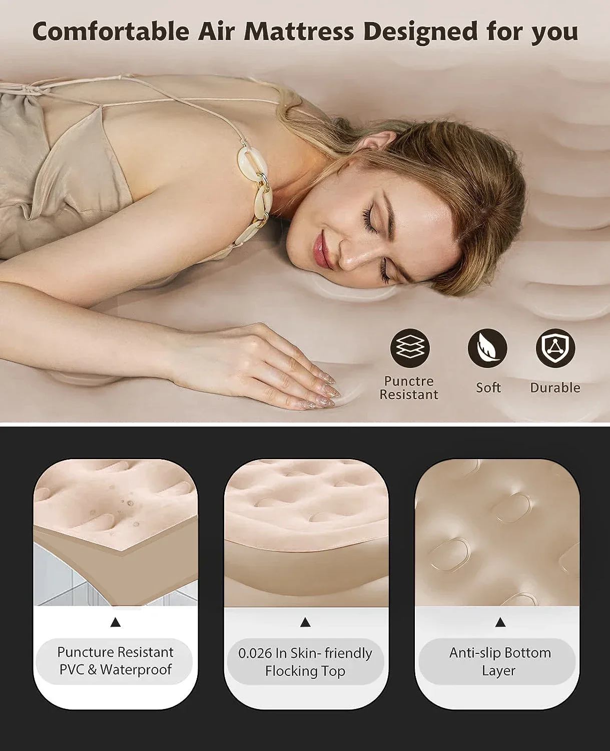 Внутренний надувной матрас коврики для глаз сна из ПВХ Роскошный двухместный