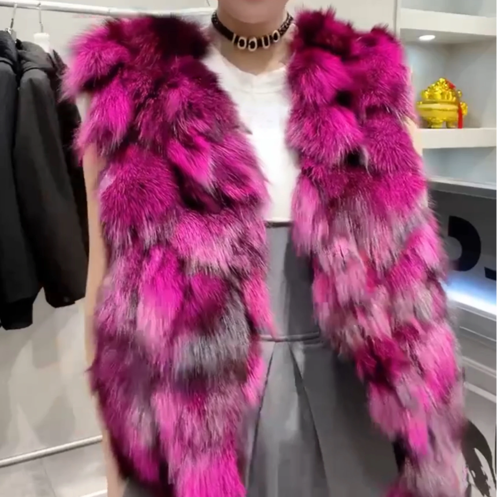 European Goods Imported Real Fox Fur Short Vest Women's Autumn Winter Warm Fashionable Jacket Waistcoat Sleeveless Fur Coat