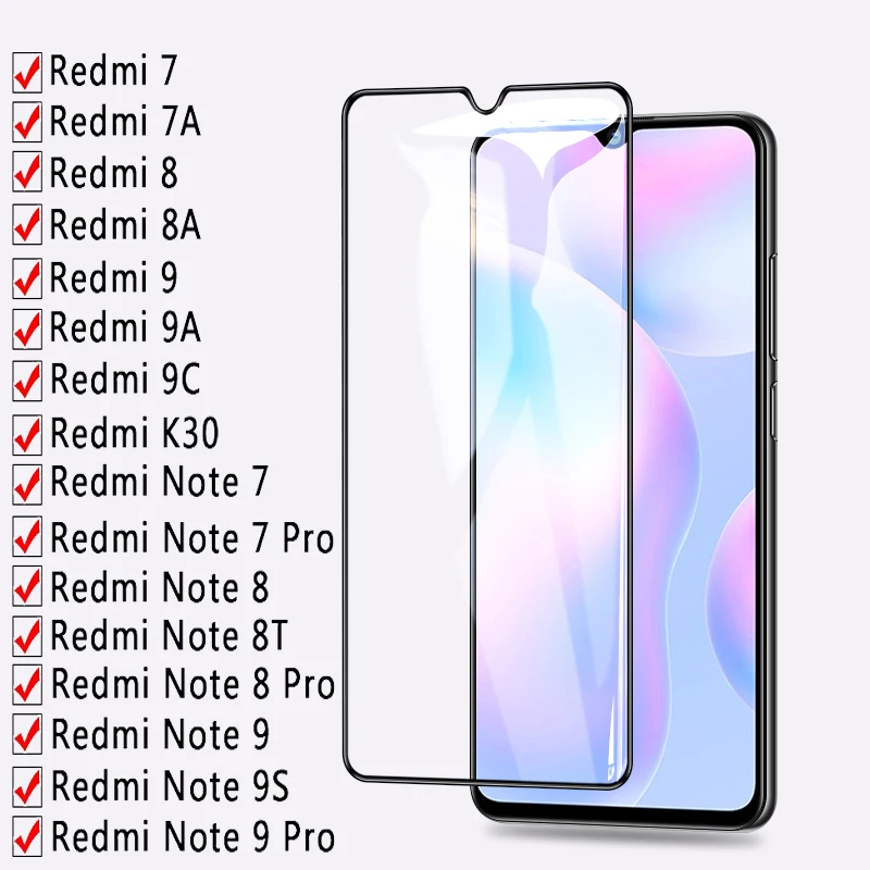 

9D Full Tempered Glass For Xiaomi Redmi 7 7A 8 8A 9 9A 9C K30 Screen Protector Redmi Note 7 8 9 Pro 8T 9S Protective Glass Film